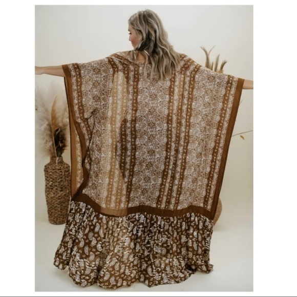 GO YOUR OWN WAY Cocoa Brown Paisley Floral Print Boho Kimono Cardi - Picture 2 of 15